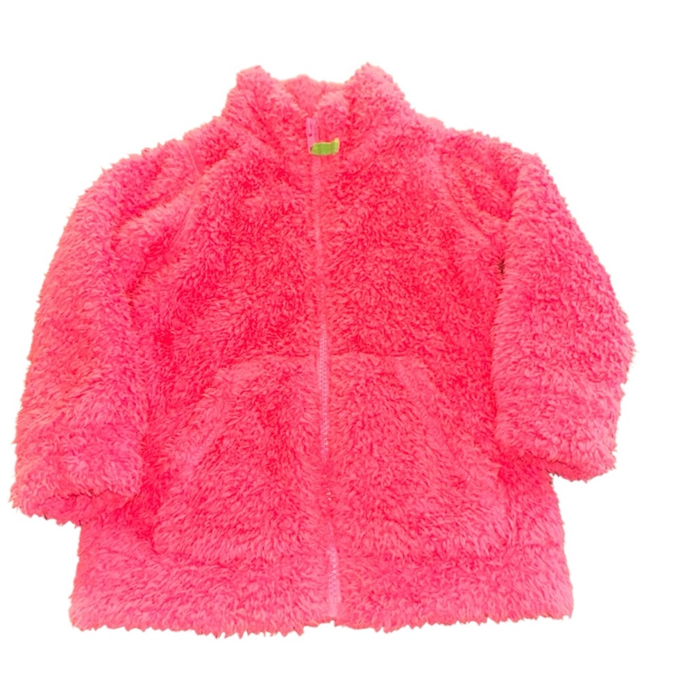 Mini Boden pink zip up fuzzy teddy jacket Fluffy Fleece 2-3Y